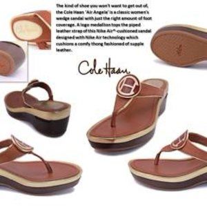 Ladies Cole Haan Air Angela Thong Wood Platform Shoes Size 7.5M with Box